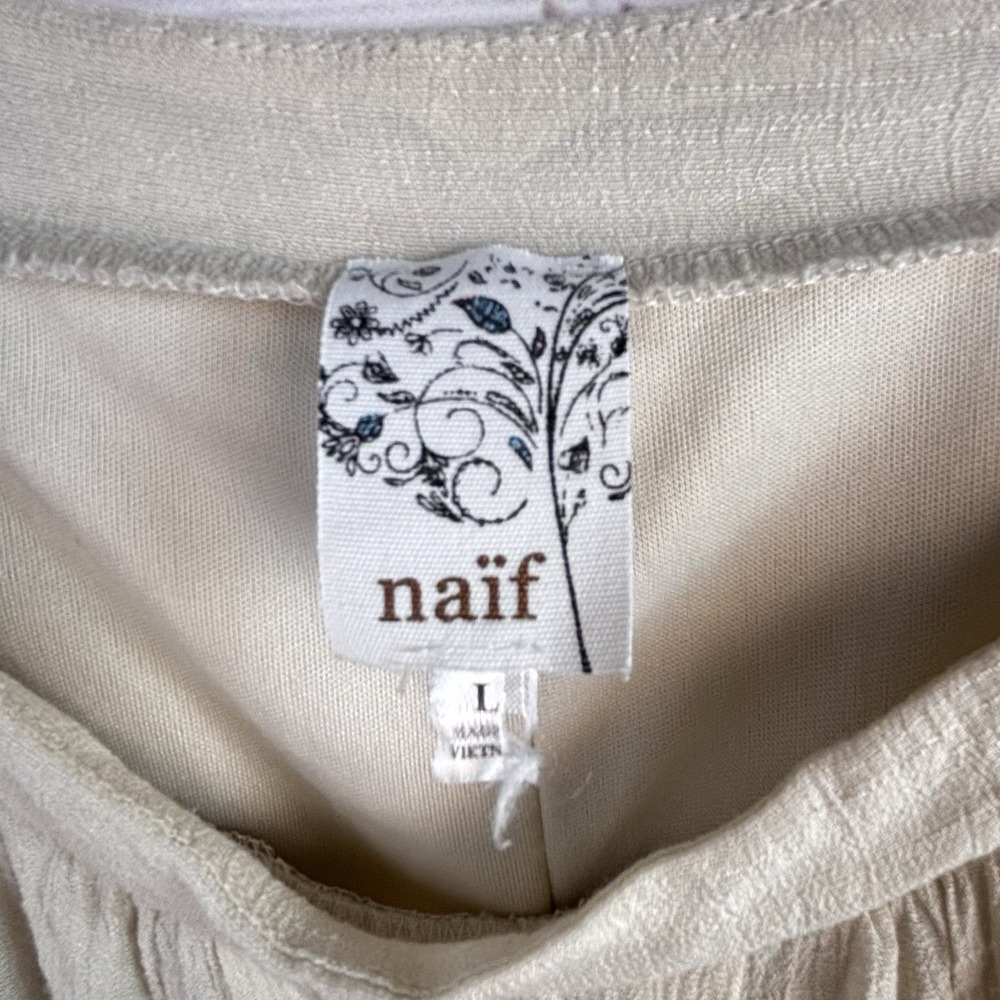 Naïf Shift Dress L Cream Button‎ Front Romantic Minimalist Cottage Lagenlook MOP - Picture 7 of 8